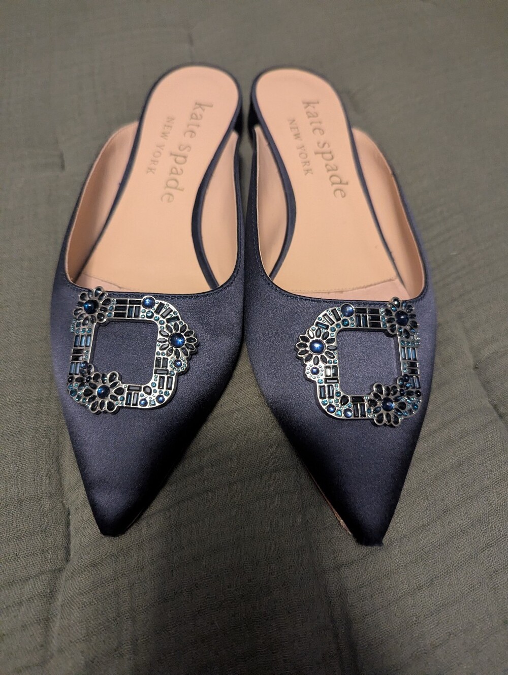 Kate Spade Buckle Up Slide Jeweled Mules sz 10